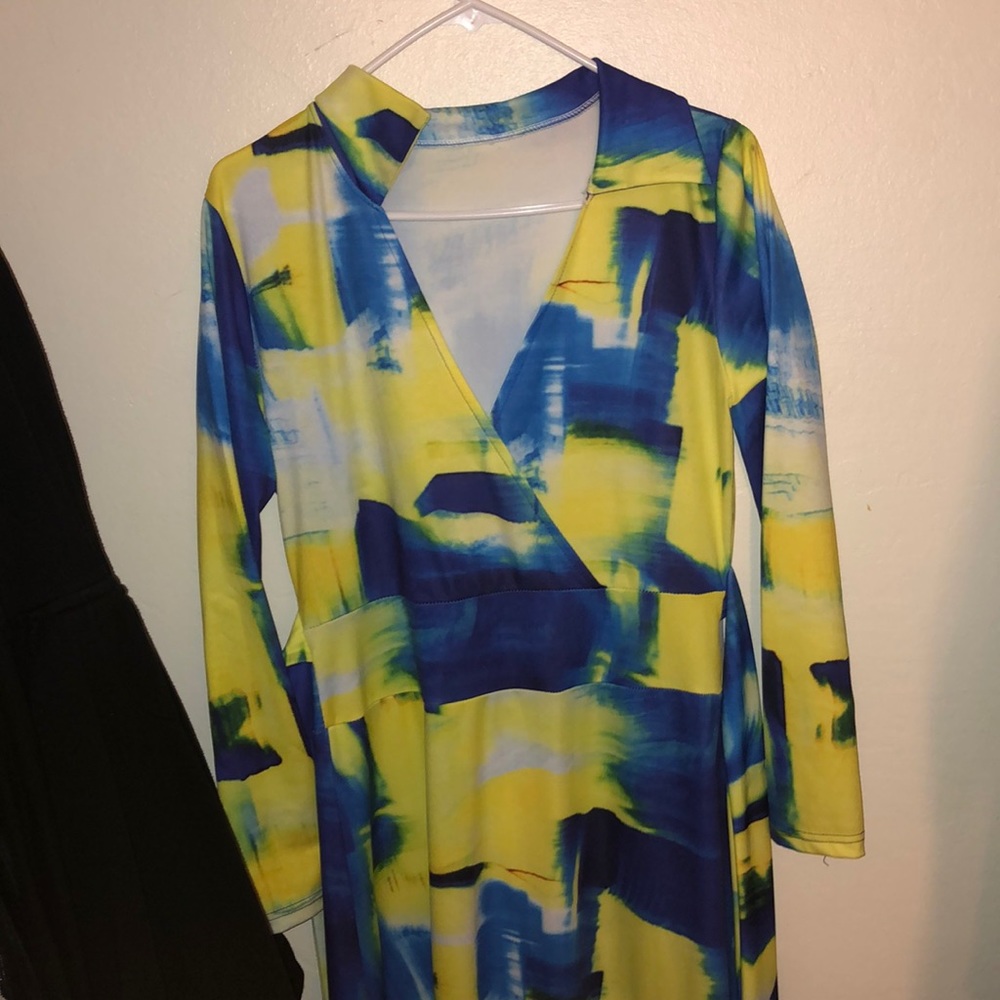 Yellow blue and white dress